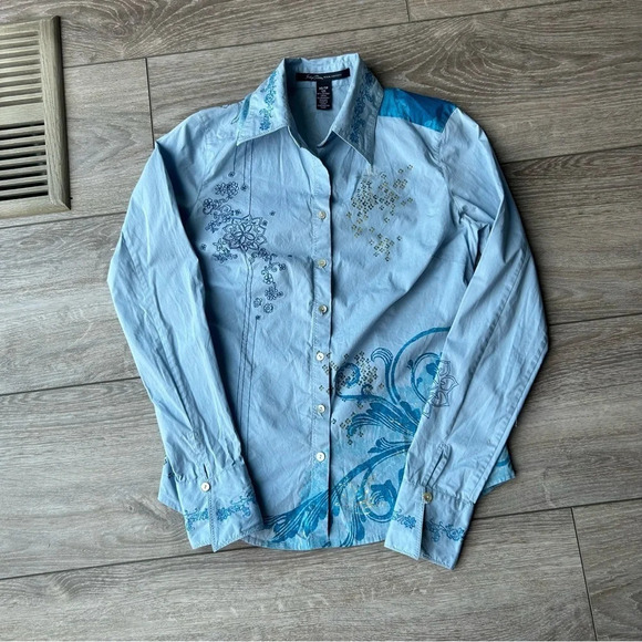 Indigo Palms Paisley Embroidered  Novelty Bohemian Button Down Shirt - Picture 4 of 16